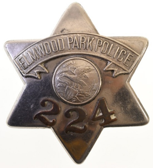 Obsolete Elmwood Park Police Pie Plate Badge #224