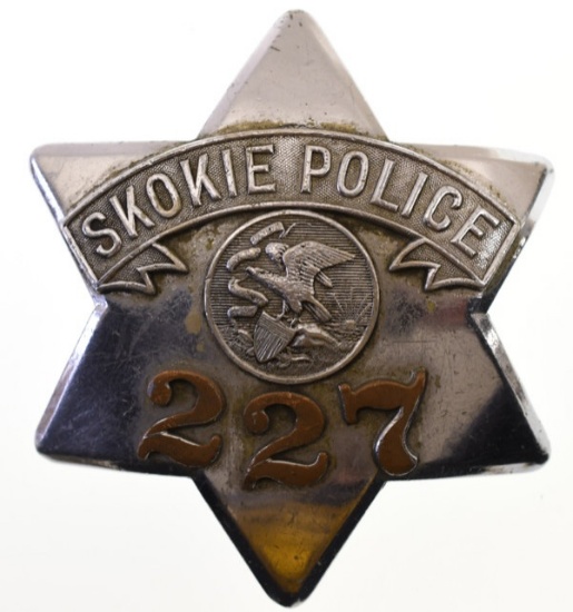 Obsolete Skokie ILL Police Pie Plate Badge No.227