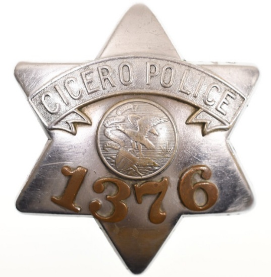 Obsolete Cicero ILL Police Pie Plate Badge #1376