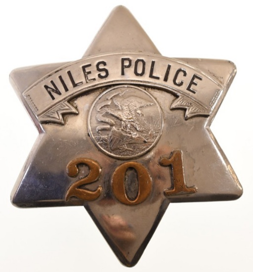 Early Obsolete Niles Police Pie Plate Badge #201