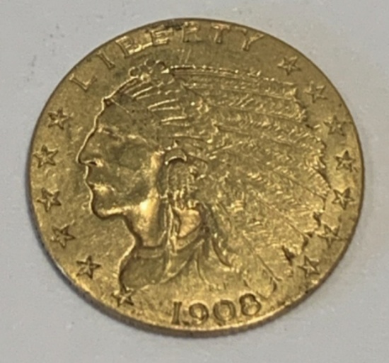 1908 $2.50 Indian Head Gold Coin