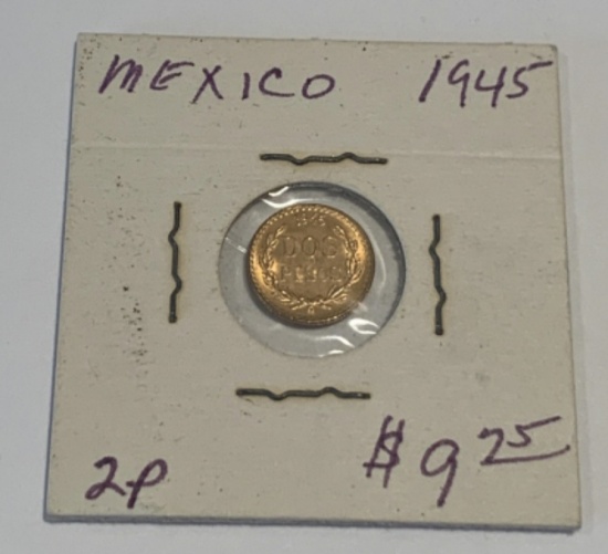 1945 2 Peso Mexican Gold Coin