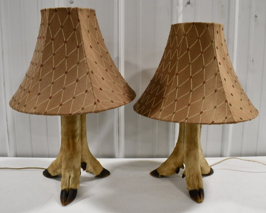 Pair Of Deer Hoof Table Top Lamps
