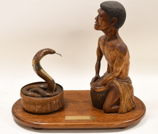 "The Snake Charmer " Carved African Sculpture