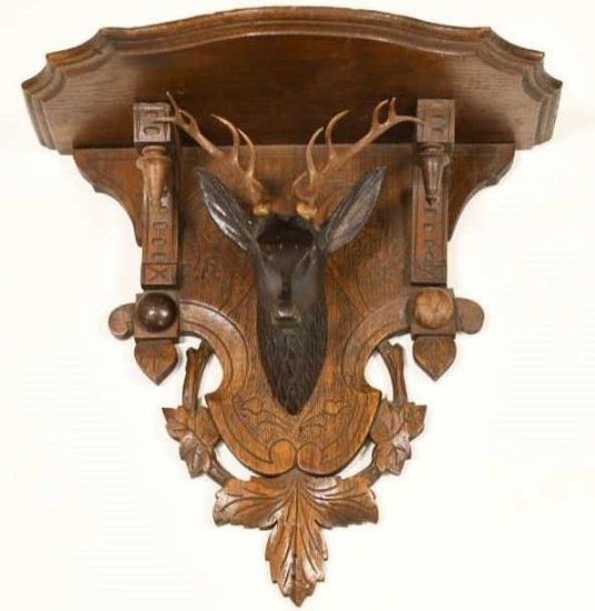 Vintage Black Forest Style Deer Head Shelf