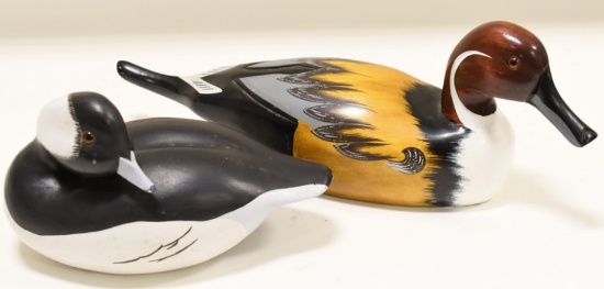 (2) Hand Painted Glass Eye Wooden Duck Decoys