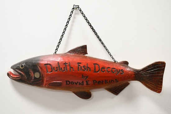 Hand Carved Folk Art DFD Fishing Decoy Trade Sign