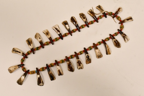 Native American Buffalo Tooth Trade Bead Necklace