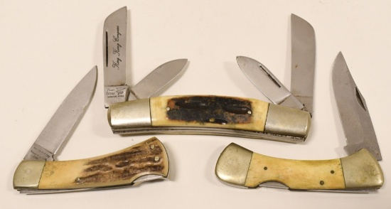 Lot Of 3 Vintage Stag Handle Folding Knives