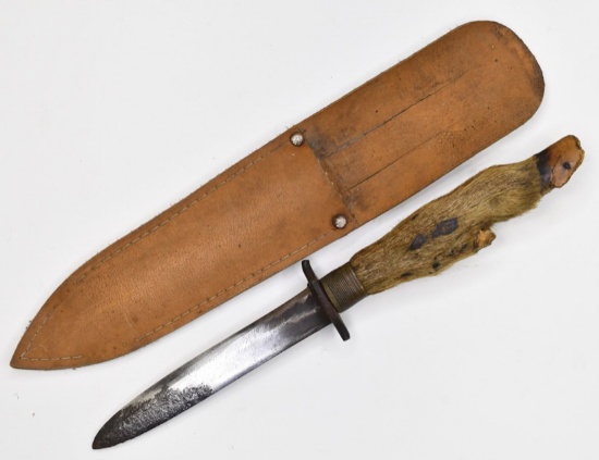 Early Deer Foot Fixed Blade knife w Leather Sheath