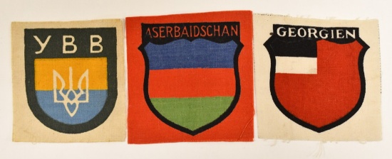 (3) WWII German Volunteer Unit Shield Patches
