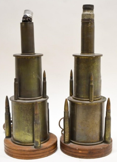 Set Of WWII Artillery Shell Trench Art Lamps