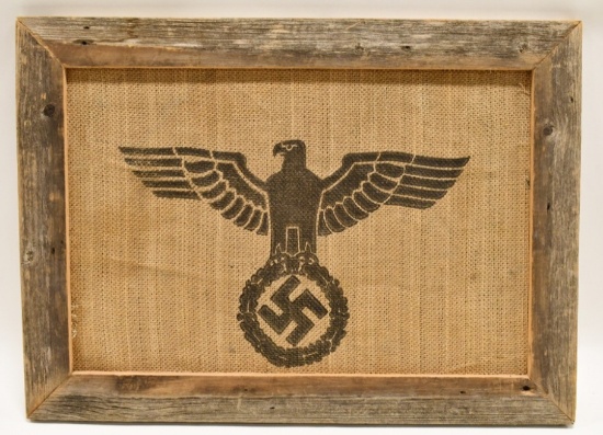 Framed WWII German Mail Bag Burlap Sack Section