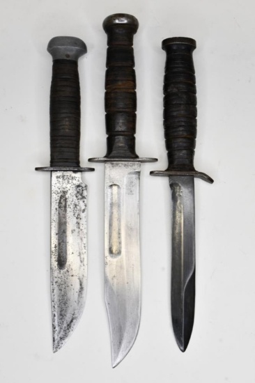 3 Vintage US Millitary Fixed Blade Fighting Knives