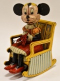 Linemar Tin Kitting Minnie Mouse in Rocking Chair