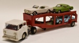 Marx Tin Friction Car Carrier w/ (3) Mustang Cars
