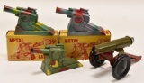 (3) Metal Cannons and (1) Tin Litho Cannon