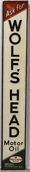 Early SST Wolfs Head Motor Oil Embossed Sign 82x12
