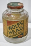 Early Wolf's Head Motor Oil Glass 1 Quart Bottle