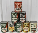 (8) Vintage Wolfs Head Oil Composite Quart Cans