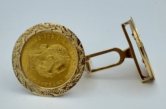 22K 1915 Austria Coin in 14K Yellow Gold Cuffinks