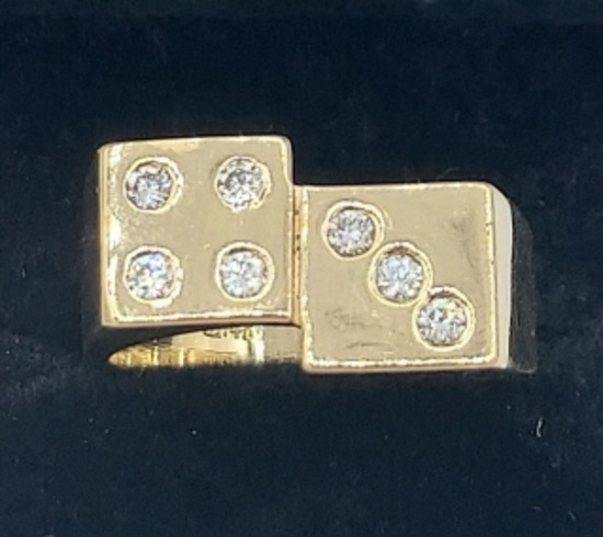 14K Yellow Gold Dice-Themed Ring