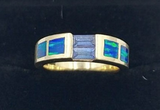 Ladies 14K Yellow Gold Opal & Tanzanite Ring