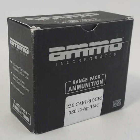 250 Rounds Ammo Inc. .380 Auto Cartridges In Box