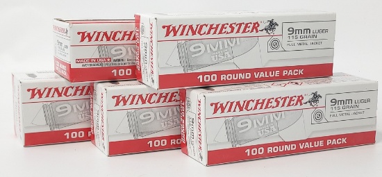 500 Rounds Winchester 9mm Cartridges In Boxes