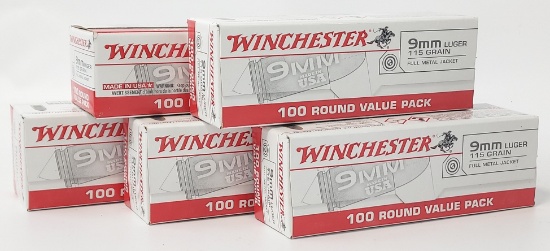 500 Rounds Winchester 9mm Cartridges In Boxes