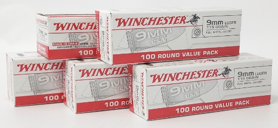 500 Rounds Winchester 9mm Cartridges In Boxes