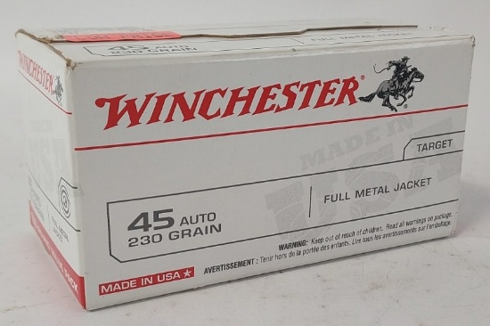 100 Rounds Winchester .45 Auto Cartridges In Box