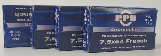 80 Rounds PPU 7.5 x 54 French Cartridges In Boxes