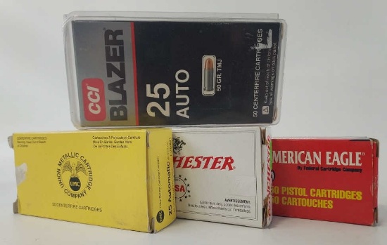 200 Rounds Of Mixed Brand .25 Auto Cartridges