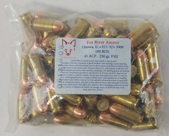 100 Rounds Fox River Ammo .45 ACP Cartridges