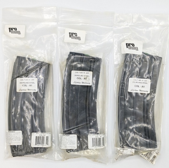 (3) Pro Mag Colt AR-15 .223 30 Round Steel Mags