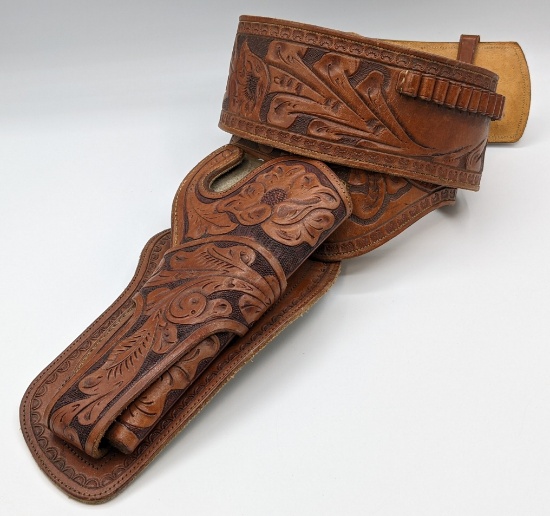 Tooled Leather Floral .22 Cal Bandoleer & Holster