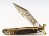 Toledo Decorated Lever Lock Bone Switchblade