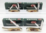 4) 2008-09 Case XX Genuine Red Stag Knives w Boxes