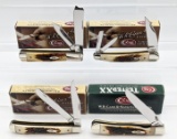 4) 2008-09 Case XX Genuine Red Stag Knives w Boxes