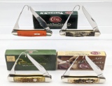 4) Case XX Bone & Synth. Bird Hook Knives w/ Boxes