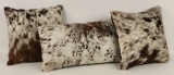 Set of 3 New Brown & White Cowhide Pillows