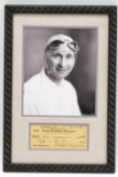 Ralph Heburn Indy 500 Racer Signed Check Display