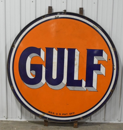 66in Vintage DSP Gulf Gas Station Sign w/ Ring