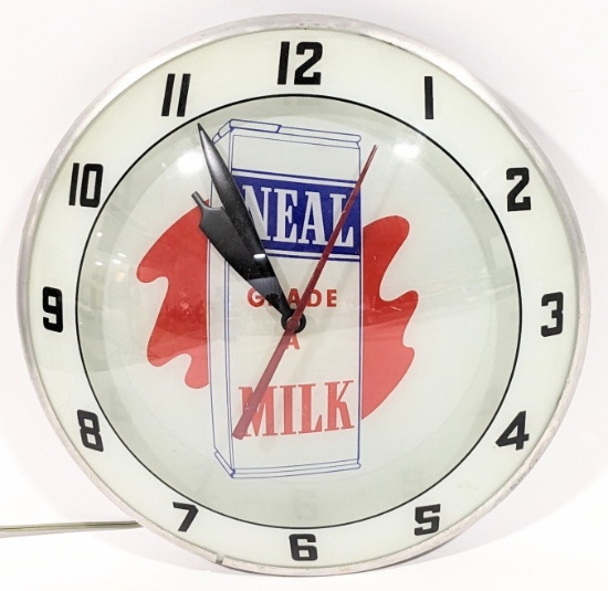 Neal Milk Double Bubble Lighted Advertising Clock