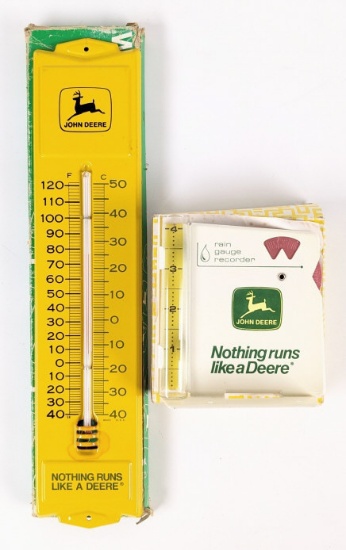 Vintage NOS John Deere Thermometer & Rain Gauge