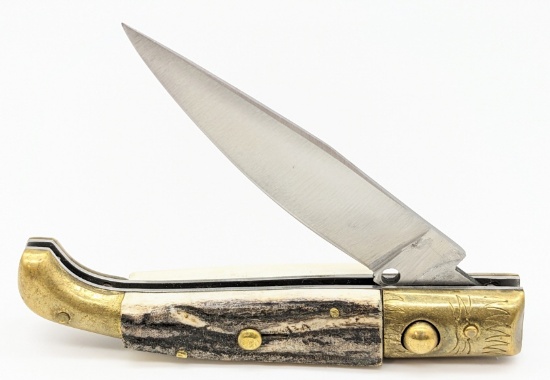 2) Extra Brand Stag Push Button Switchblade Knives