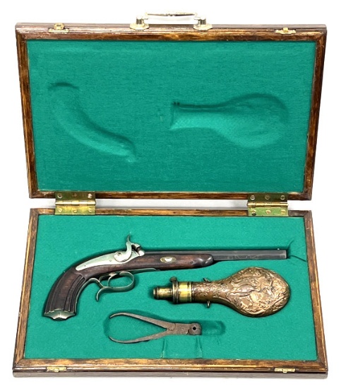 Antique French Dueling Black Powder Pistol in Case
