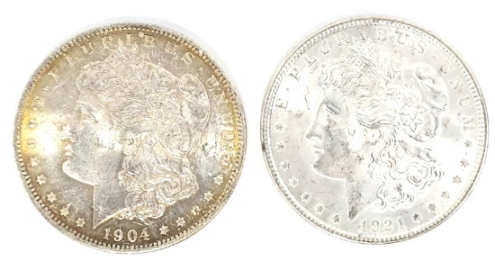 1904-O & 1921 Morgan Silver Dollars