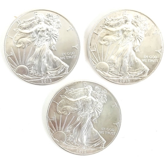 (3) 2013 One Ounce American Silver Eagle Dollars